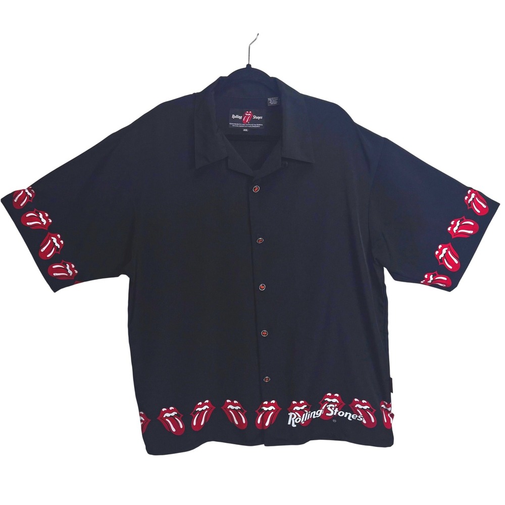 VTG 2002 Rolling Stones Button Up Shirt Black Logo Rock Band Concert Music XXL